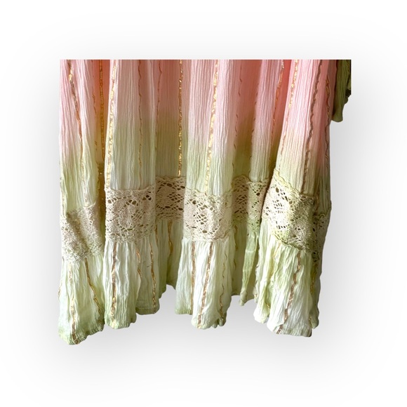 new Zury 𖡗 Metallic Thread Off Shoulder Peasant Dress 𖡗 Pink Tie Dye Ombré 𖡗 - Picture 12 of 16